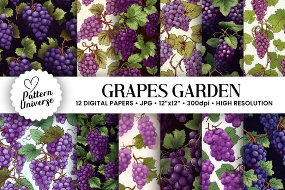 Download Grapes Fruit Pattern Digital Papers - Premium Bundle