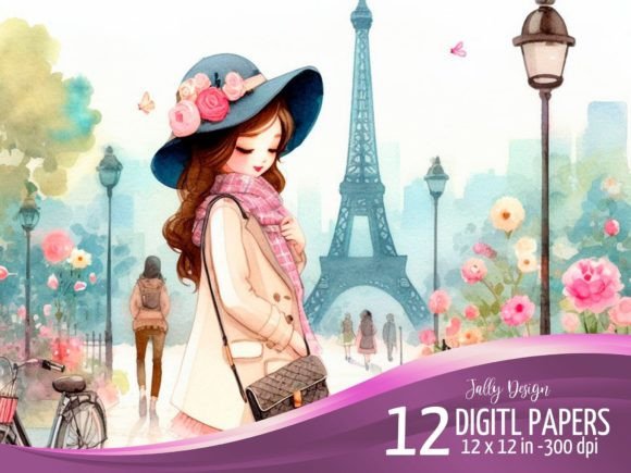 Download Girls in Paris. Digital Paper Designs - Digital paper designs Collection
